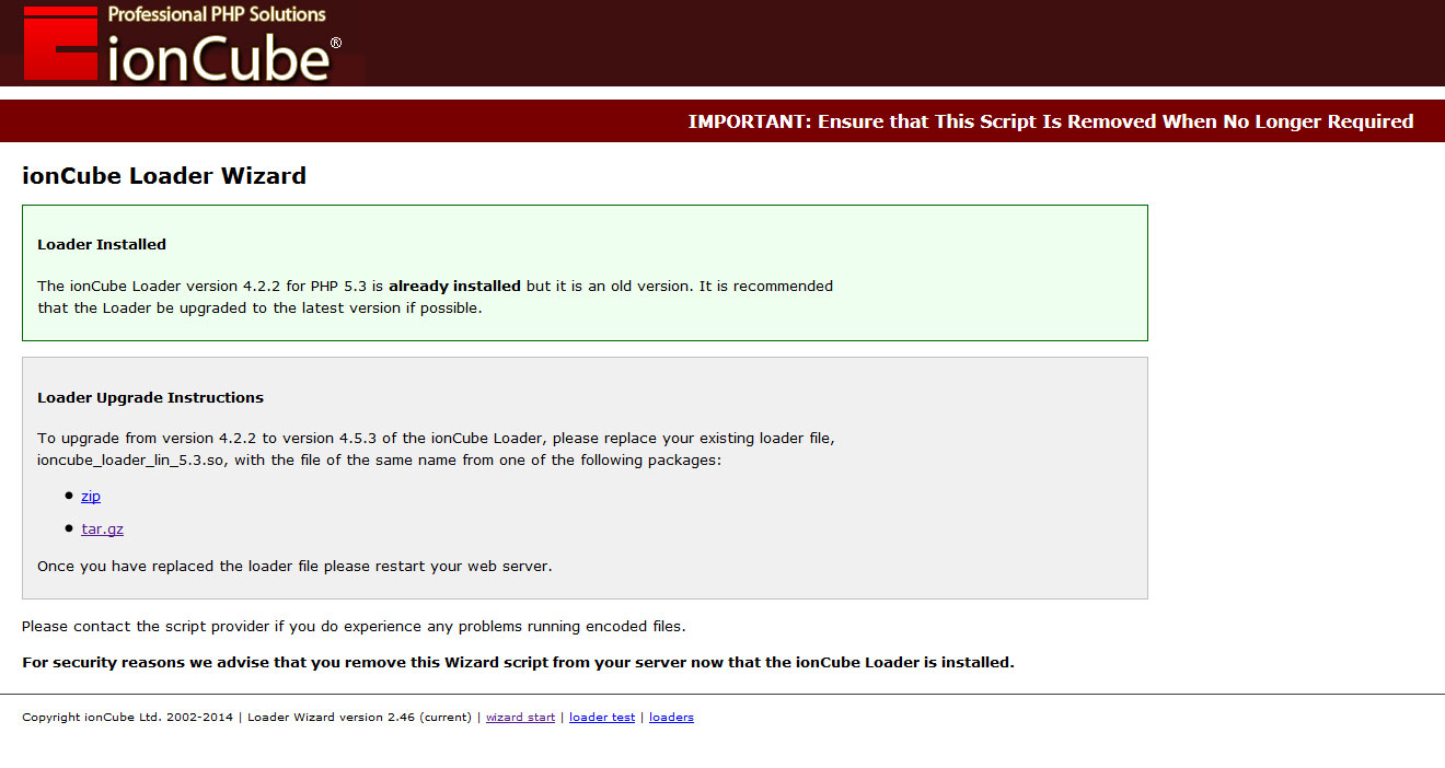 update iocube loaders with centos and plesk img 3